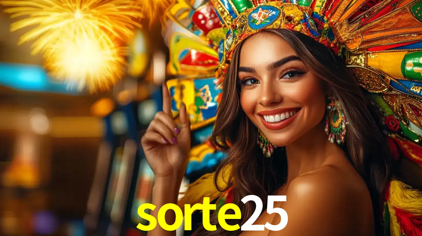 Mulher sorridente com um cocar de carnaval vibrante e colorido, celebrando uma grande vitória nos jogos do cassino sorte25 com fogos de artifício ao fundo.