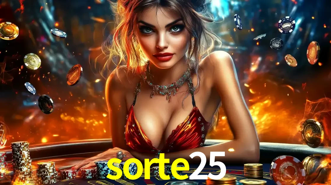 Mulher em uma mesa de cassino com pilhas de fichas e um fundo de fogo, pronta para uma rodada de altas apostas nos jogos de mesa emocionantes do cassino sorte25.